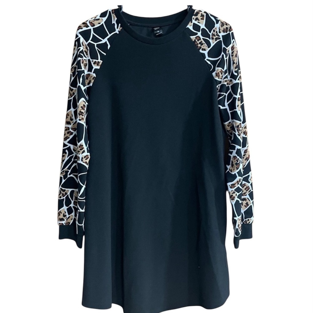 Emery Rose black  Long Sleeve Dress with Animal Print Accents
